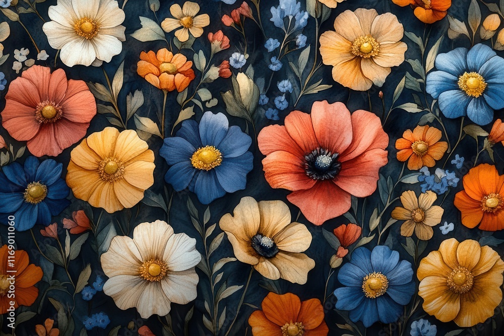 delicate watercolor pattern featuring wildflowers in a seamless design showcasing botanical beauty and artistic rendering evoking a sense of natures vibrancy and intricate details delicate watercolor pattern featuring wildflowers in a seamless design showcasing botanical beauty and artistic rendering evoking a sense of natures vibrancy and intricate details