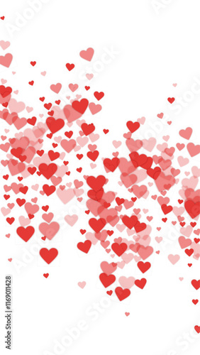 Red hearts scattered on white background.