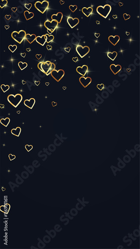 Gold hearts scattered on black background.