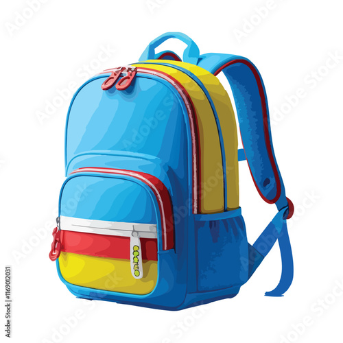 Classic school backpack with colorful school supplies and books