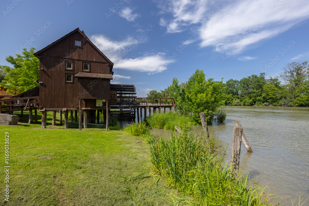 Fototapeta premium Water wheel mill and open-air museum in Jelka, Slovakia