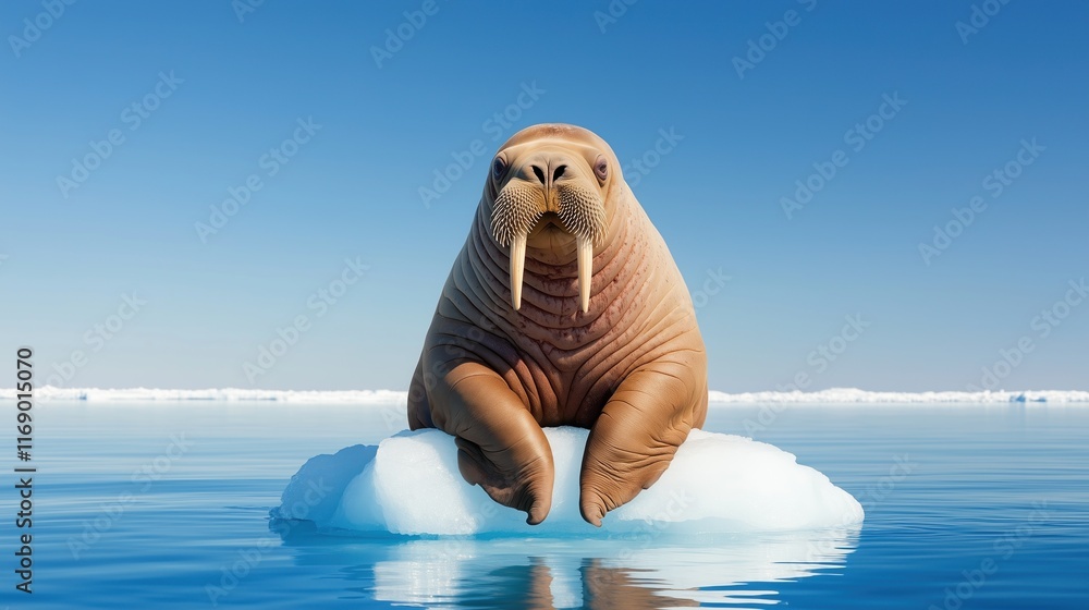 Fototapeta premium Majestic Walrus on Iceberg in Ocean