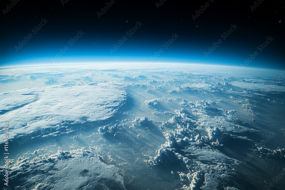 Planet's atmosphere, clouds, space, blue, white. Planet's atmosphere, clouds, space, blue, white.