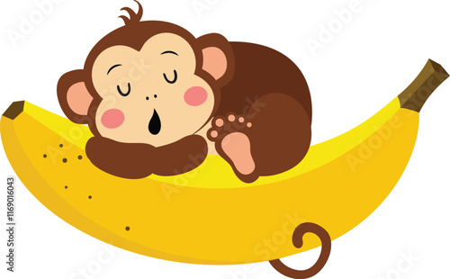 Cute monkey sleeping on banana