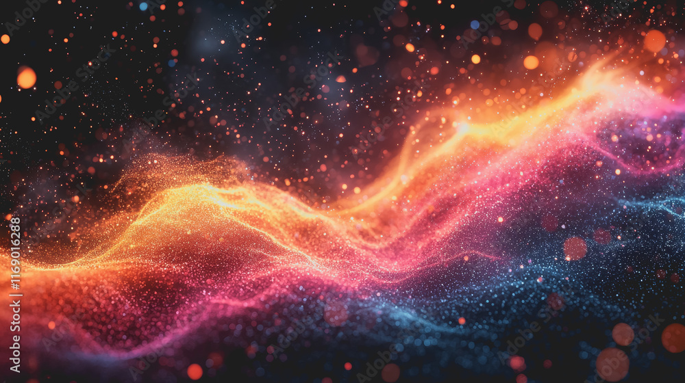 Naklejka premium Vibrant Abstract Background with Colorful Particles and Soft Blurs Creating a Dynamic and Dreamy Atmosphere Ideal for Modern Art Projects and Creative Digital Designs in Various Contexts