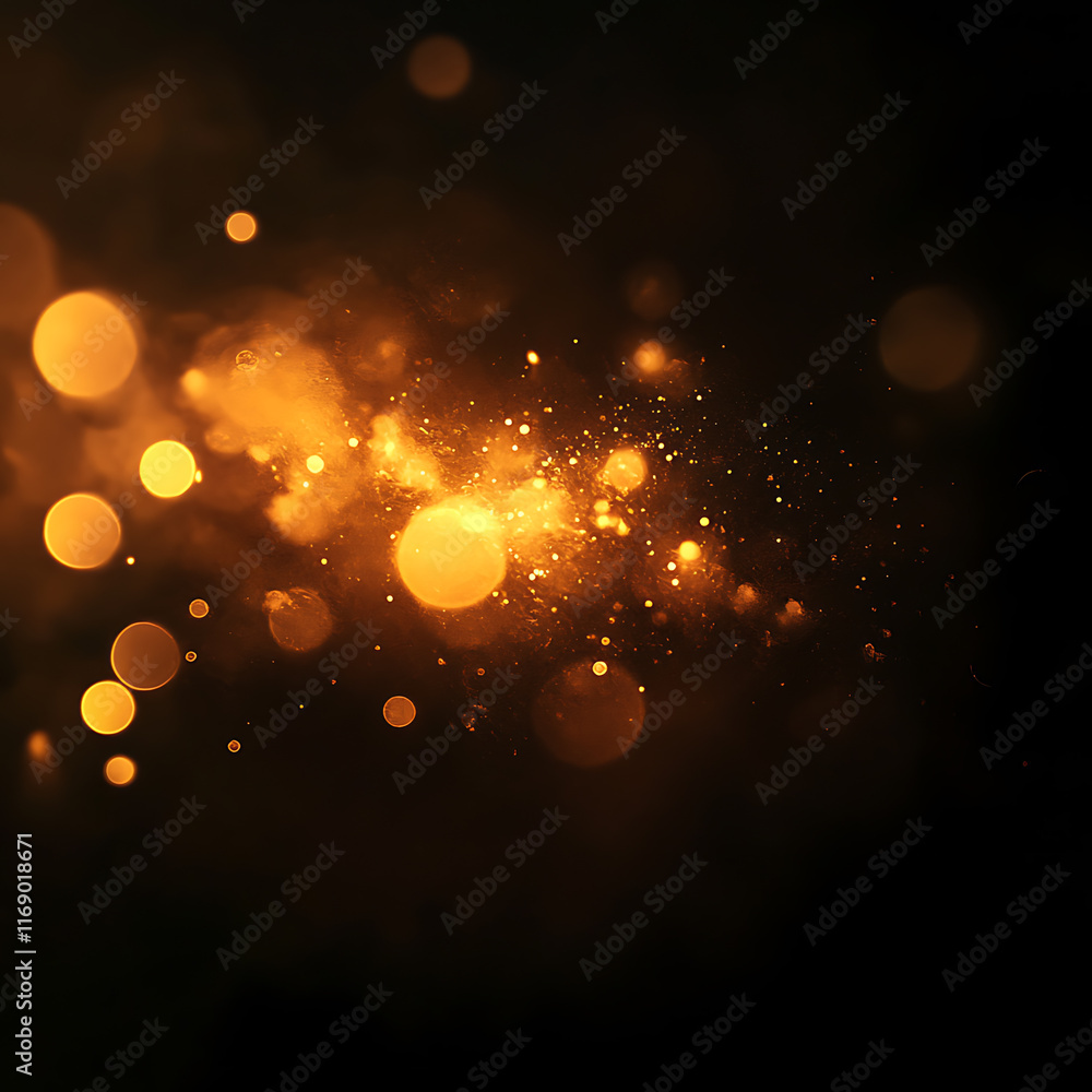 Obraz premium Golden bokeh lights and sparkles on dark background.