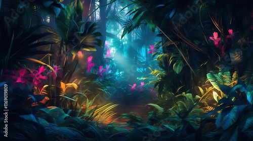 Luminous Tropical Path Through Verdant Jungle Foliage