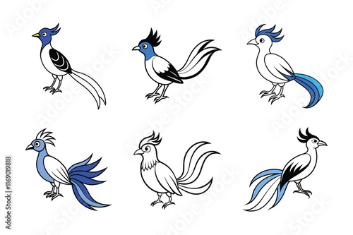 Blue birds of paradise remarkable and extravagant vector silhouette illustration. 