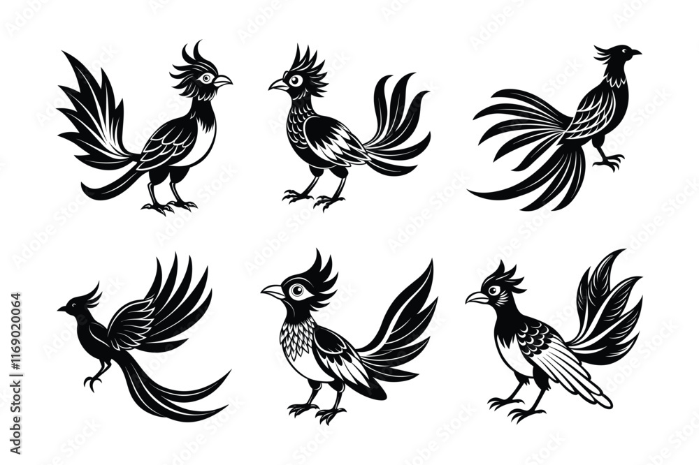 Obraz premium Blue birds of paradise remarkable and extravagant vector silhouette illustration. 