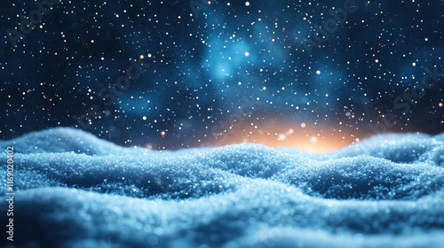 A holiday background of snowflakes falling gently on a dark, starry sky