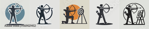 collection of character vector icons of a person practicing archery silhouette