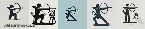 collection of character vector icons of a person practicing archery silhouette