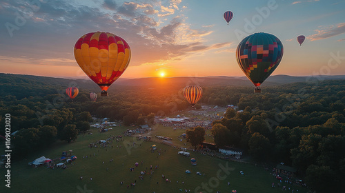 An Independence Day hot air balloon festival with colorful balloons taking flight photo