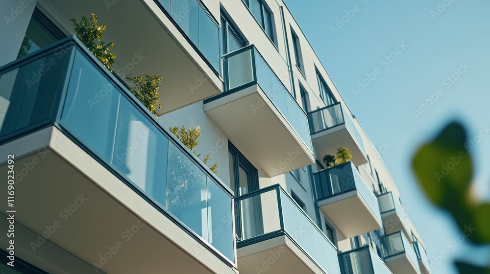 Obraz premium Modern Apartment Building with Glass Balconies