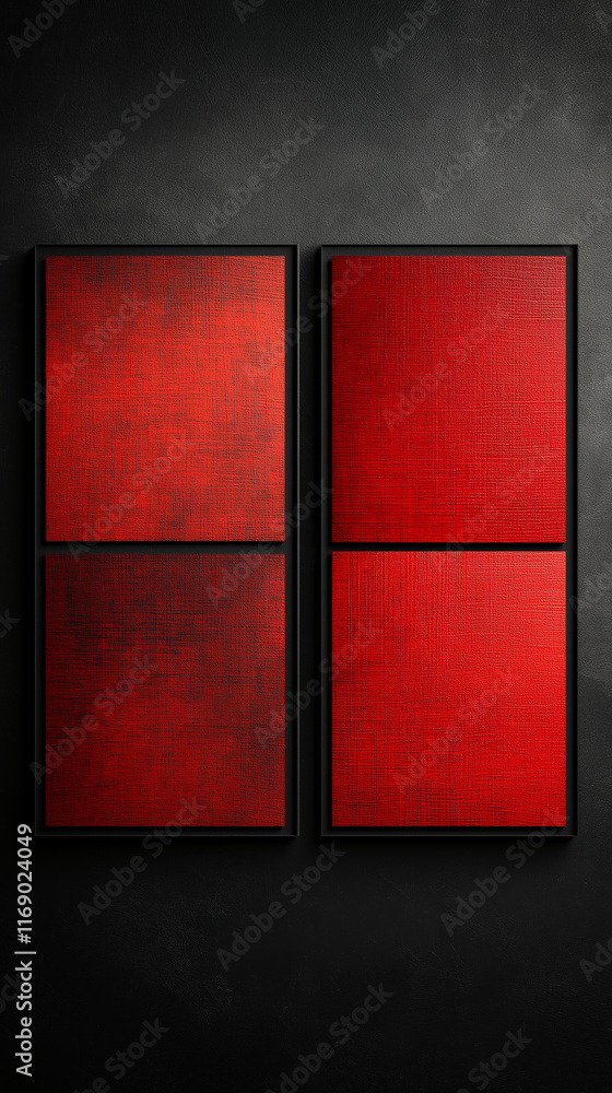Fototapeta premium Dark red and black paper sheets in boxes on dark background