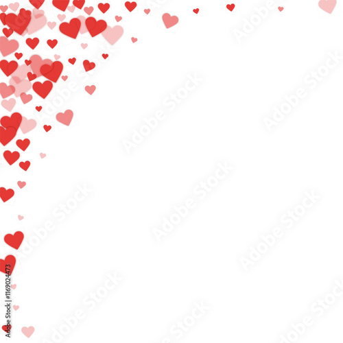 Red hearts scattered on white background.