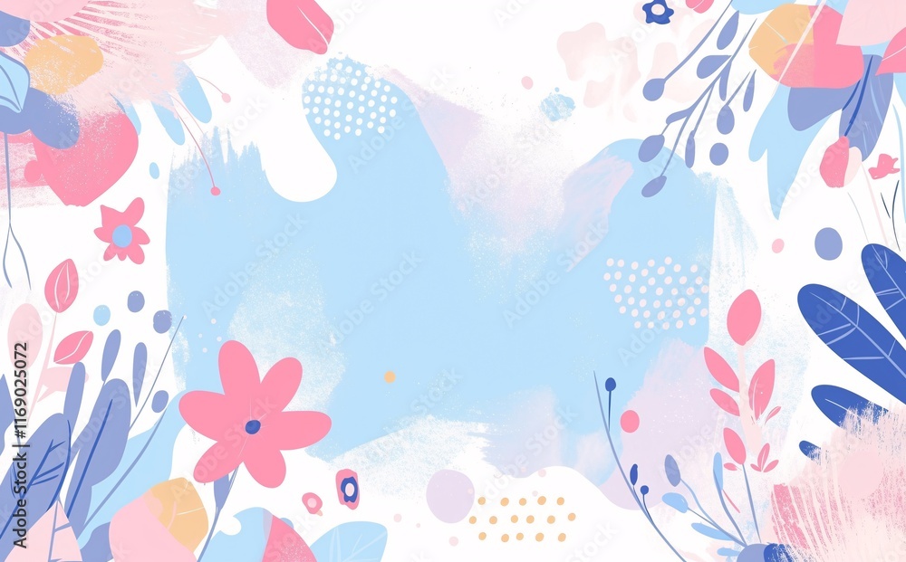 Obraz premium Cute, simple cartoon frame border vector background with leaves