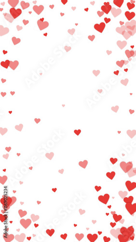 Red hearts scattered on white background.