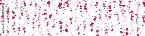 Red hearts scattered on white background.