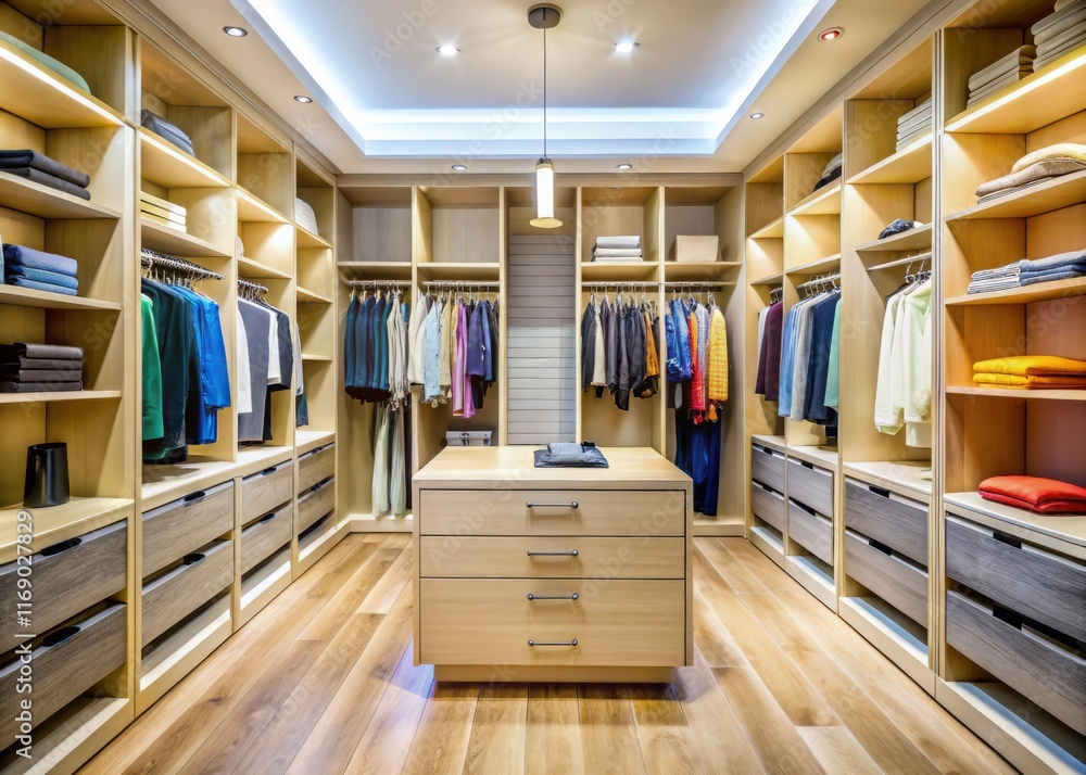 Obraz premium Modern Walk-in Closet Design: Spacious & Organized Storage Solution