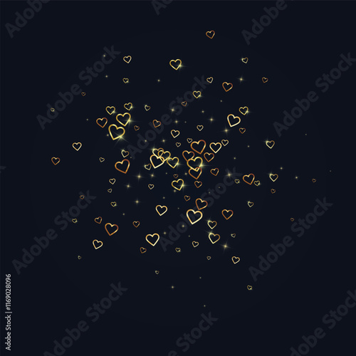 Gold hearts scattered on black background.