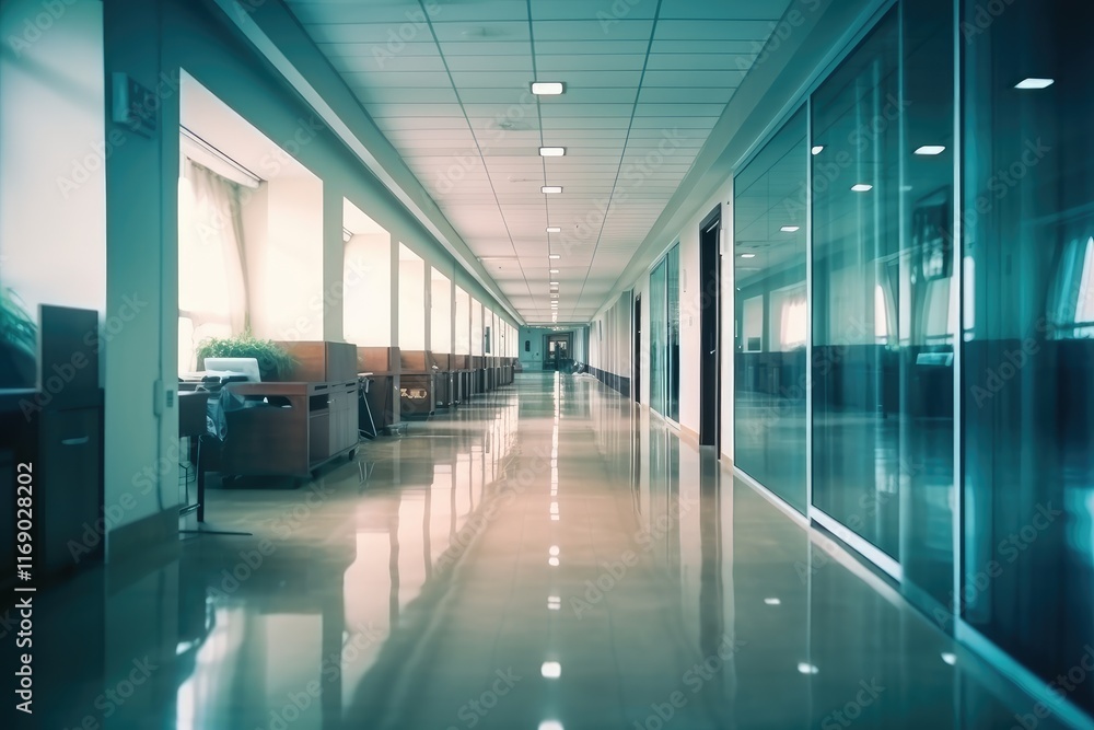 Modern Office Hallway with Glass Panels Modern Office Hallway with Glass Panels