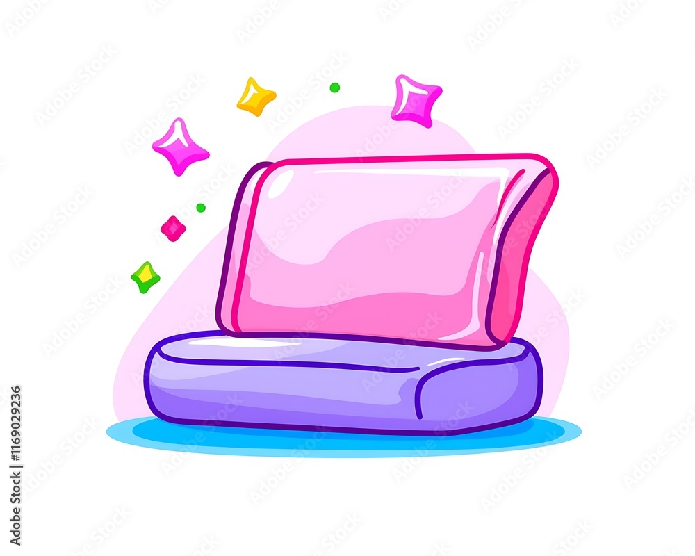 Cartoon illustration of a pink and purple comfy chair with sparkles. Cartoon illustration of a pink and purple comfy chair with sparkles.