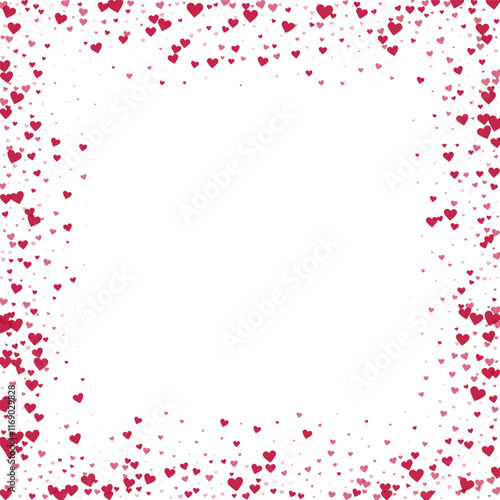 Red hearts scattered on white background.