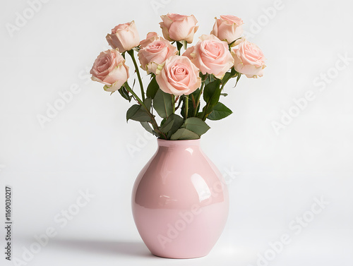 Wallpaper Mural Beautiful pink roses in glossy pink vase, creating serene and elegant atmosphere. Perfect for home decor or gifting Torontodigital.ca