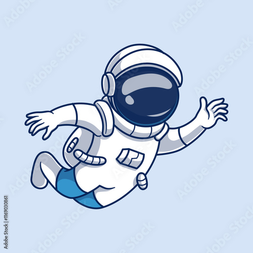 Cute Cartoon Astronaut Illustration Plunging in Outer Space