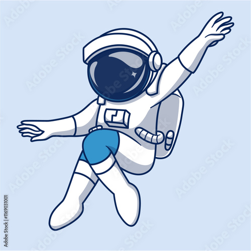 Cute Cartoon Astronaut Illustration Jumping in Outer Space
