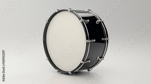 A black drum with a white head, designed for musical performance. photo