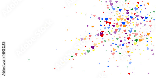 Rainbow colored scattered hearts. LGBT valentine