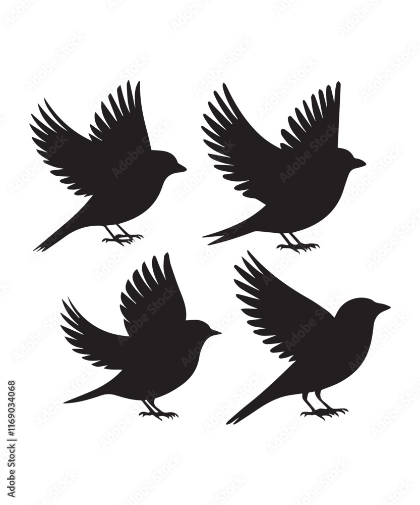 Obraz premium Flying Sparrow Silhouettes Set in Clean Sharp Styles