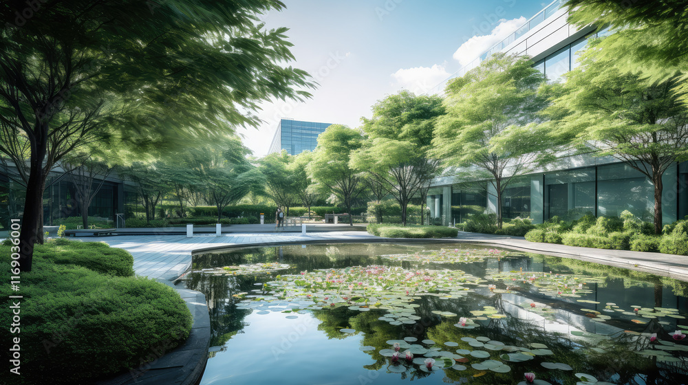 Serene Corporate Garden Amidst Urban Jungle