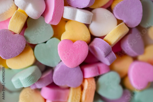 close up of colorful heart candy
