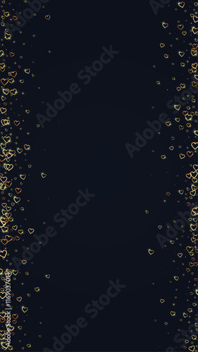 Gold hearts scattered on black background.