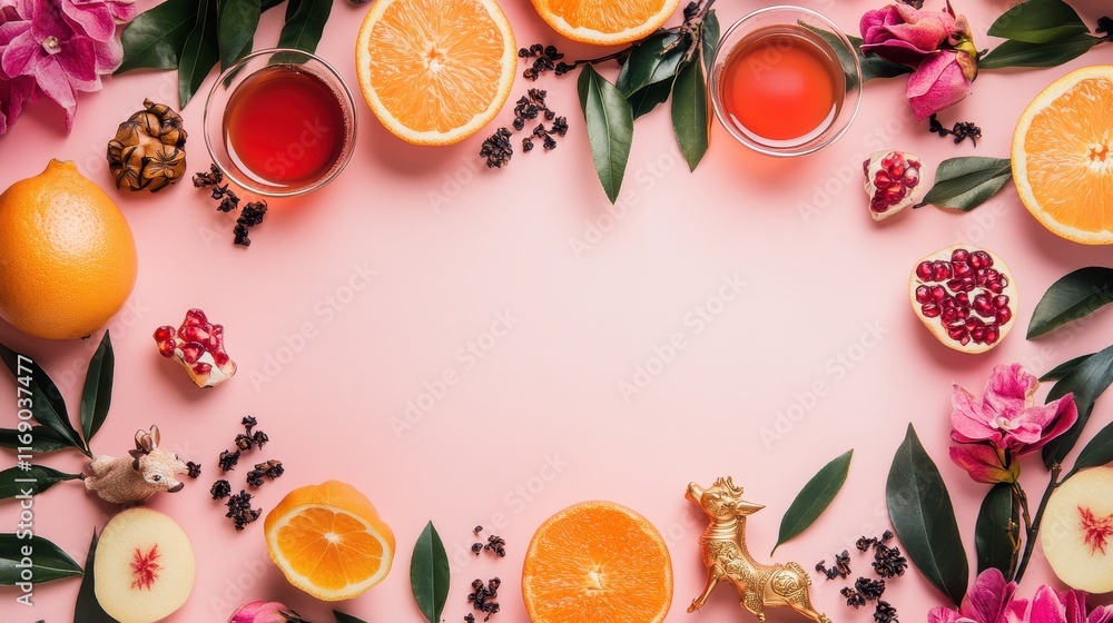 Festive Chinese New Year Banner Template with Vibrant Citrus Fruits and Floral Elements for Celebratory Occasions and Greetings Festive Chinese New Year Banner Template with Vibrant Citrus Fruits and Floral Elements for Celebratory Occasions and Greetings