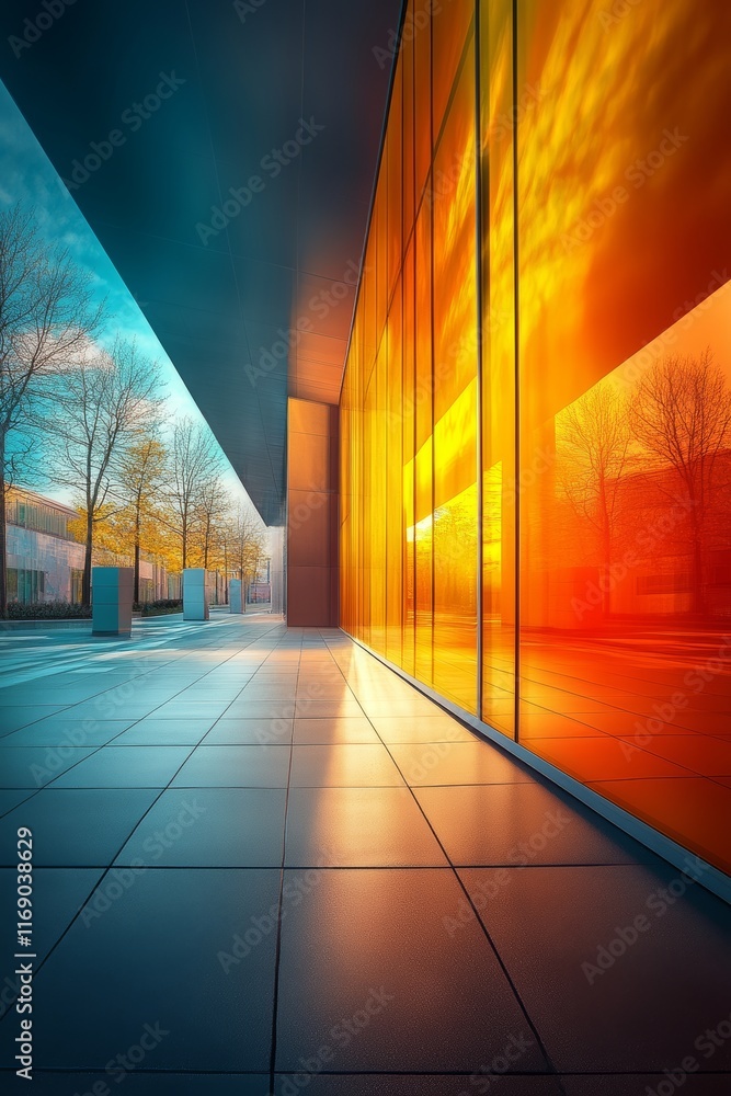 Fototapeta premium Modern Architecture Facade with Vibrant Reflections