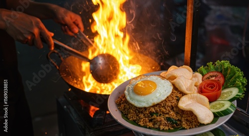 Delicious Nasi Goreng Prepared Over Open Flames