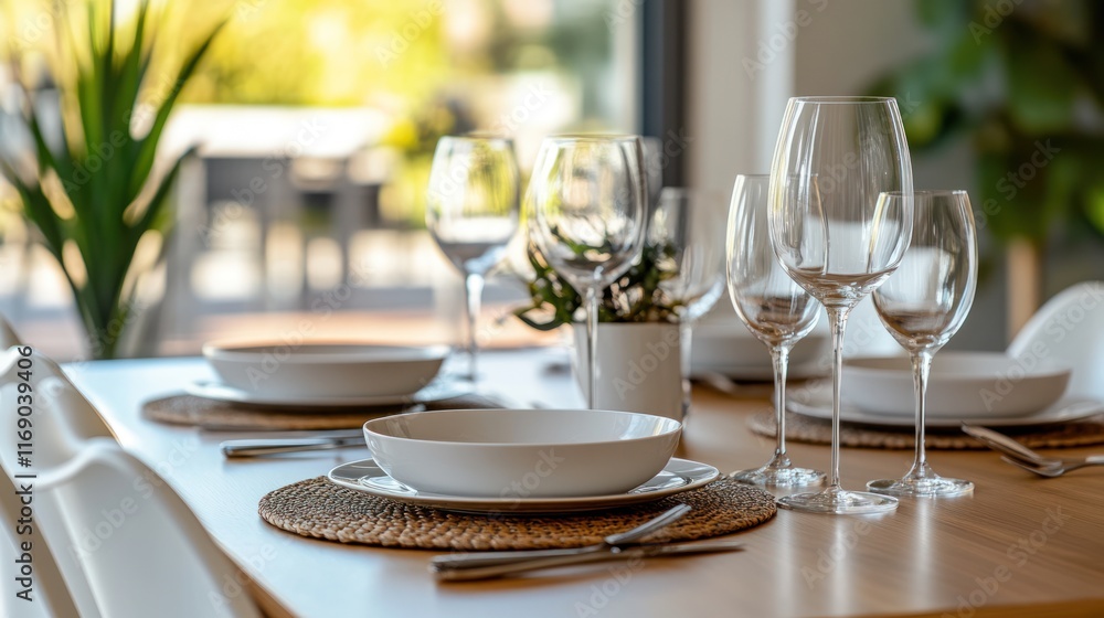 Elegant Table Setting with Glassware and Plates Elegant Table Setting with Glassware and Plates