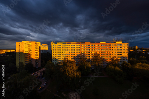 Old block of flats - apartment building made from concrete panels in communist era in eastern Europe, Prague, Czech Republic photo