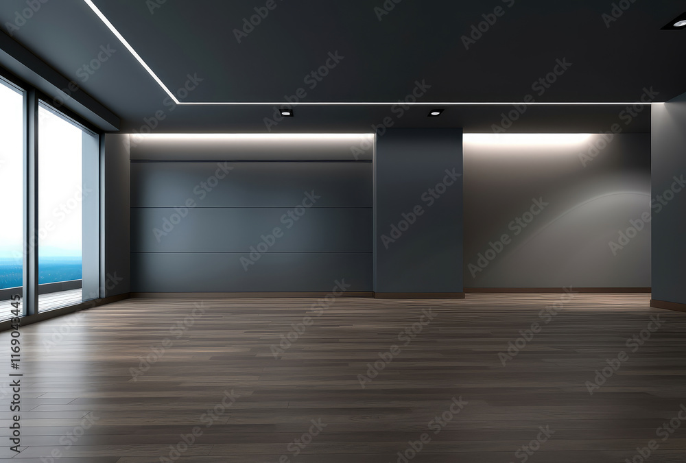 Modern Office Space with Panoramic Window View Modern Office Space with Panoramic Window View