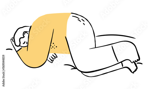 Man lying on floor in despair isolared doodle.  Hand drawn vector illustration