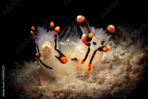 Nudibranchs Thecacera picta in the process of copulate. Photo was taken in the island Romblon, Philippines