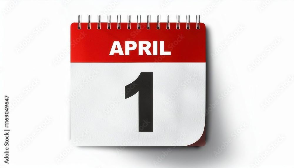 April 1 Red and White Wall Calendar Page. Iconic Representation of April Fool's Day. Perfect for Humor Driven Social Media Posts, Pranks, Joke Invitations, and Whimsical Spring Designs in 2025 April 1 Red and White Wall Calendar Page. Iconic Representation of April Fool's Day. Perfect for Humor Driven Social Media Posts, Pranks, Joke Invitations, and Whimsical Spring Designs in 2025