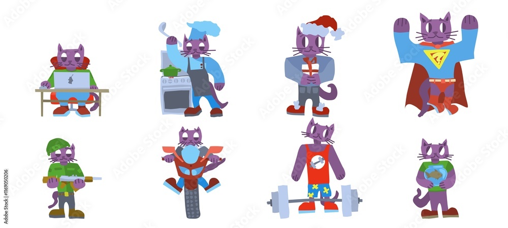 funny cats purple characters selection vector new funny cats purple characters selection vector new