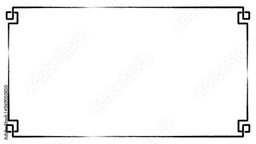 Black and white oriental frame on transparent background
