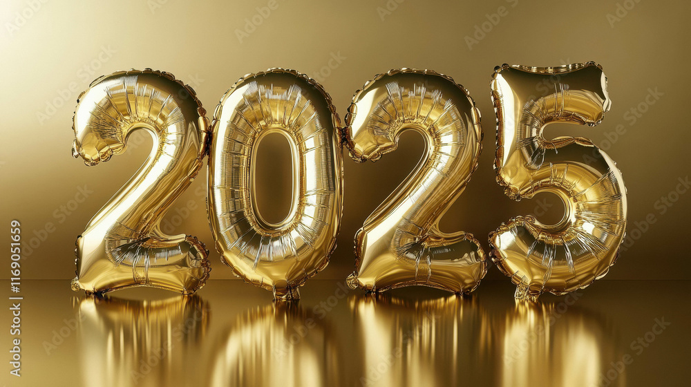 3D rendering of golden foil balloons in the shape of the numbers 3D rendering of golden foil balloons in the shape of the numbers