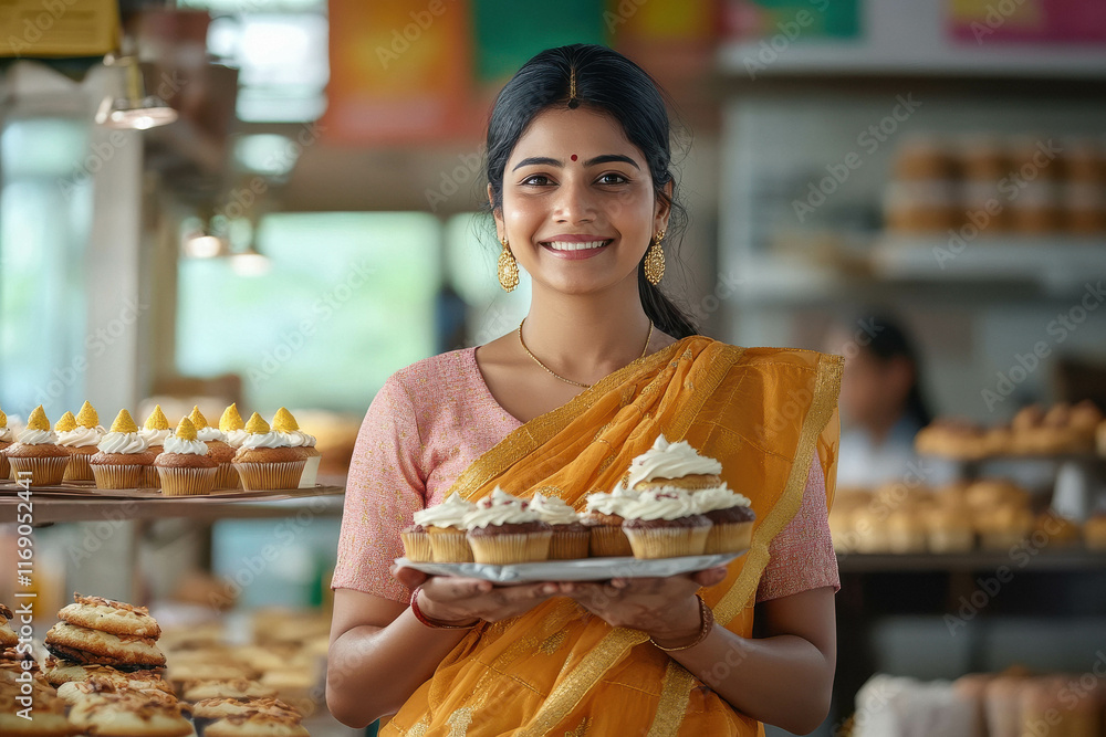 Young beautiful woman female holding cup cakes Young beautiful woman female holding cup cakes